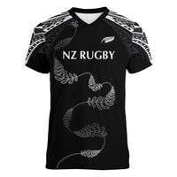 New Zealand Rugby Custom Women V-Neck T-Shirt Aotearoa Armour Blacks Silver Ferns LT03 Female Black - Polynesian Pride