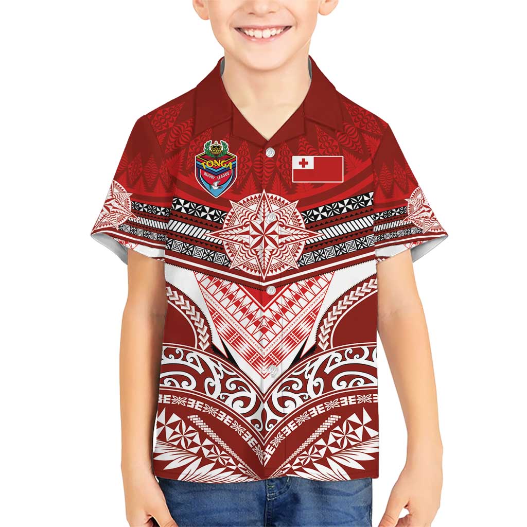 Tonga Rugby Custom Kid Hawaiian Shirt Mana o Tonga-Tribal Heritage Edition Red Color - Polynesian Pride