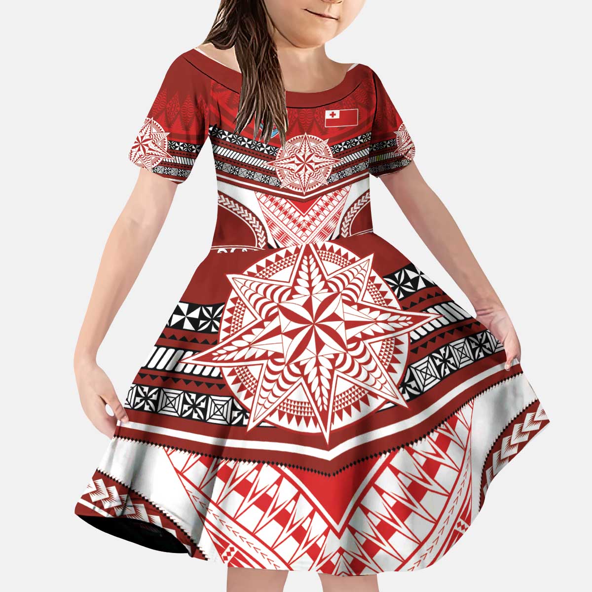 Tonga Rugby Custom Kid Short Sleeve Dress Mana o Tonga-Tribal Heritage Edition Red Color - Polynesian Pride