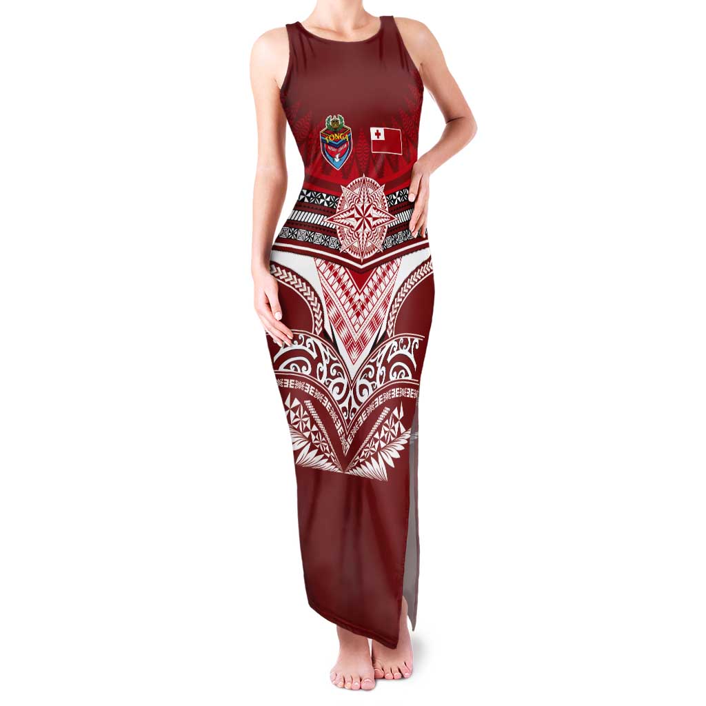 Tonga Rugby Custom Tank Maxi Dress Mana o Tonga-Tribal Heritage Edition Red Color - Polynesian Pride