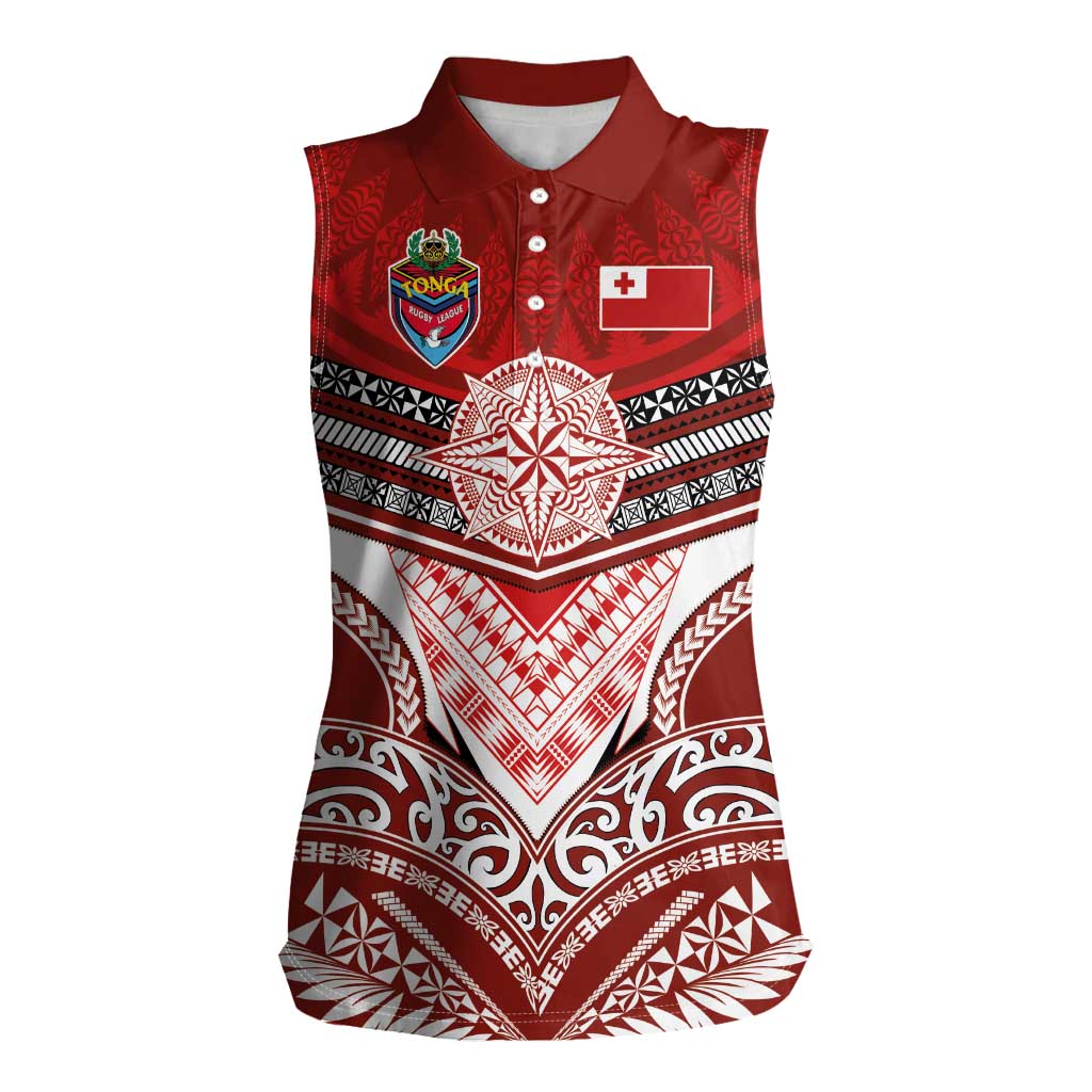 Tonga Rugby Custom Women Sleeveless Polo Shirt Mana o Tonga-Tribal Heritage Edition Red Color - Polynesian Pride