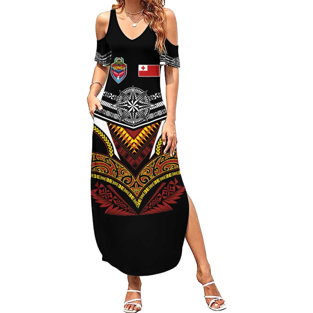 Tonga Rugby Custom Summer Maxi Dress Mana o Tonga-Tribal Heritage Edition Black Color - Polynesian Pride