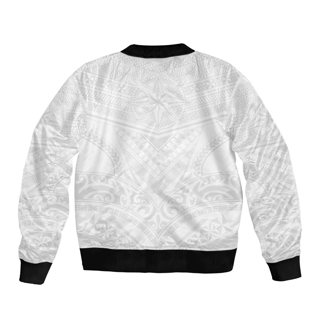 Tonga White Sunday Bomber Jacket Tongan Tribal Heritage Tattoos - Polynesian Pride