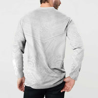 Tonga White Sunday Button Sweatshirt Tongan Tribal Heritage Tattoos - Polynesian Pride