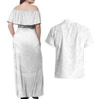 Tonga White Sunday Couples Matching Off Shoulder Maxi Dress and Hawaiian Shirt Tongan Tribal Heritage Tattoos LT03 - Polynesian Pride