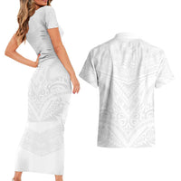 Tonga White Sunday Couples Matching Short Sleeve Bodycon Dress and Hawaiian Shirt Tongan Tribal Heritage Tattoos LT03 - Polynesian Pride
