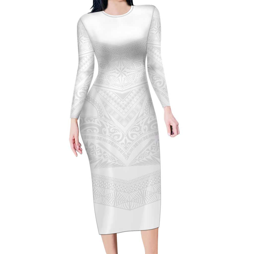 Tonga White Sunday Family Matching Long Sleeve Bodycon Dress and Hawaiian Shirt Tongan Tribal Heritage Tattoos LT03 Mom's Dress White - Polynesian Pride
