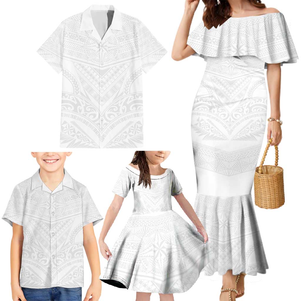Tonga White Sunday Family Matching Mermaid Dress and Hawaiian Shirt Tongan Tribal Heritage Tattoos LT03 - Polynesian Pride
