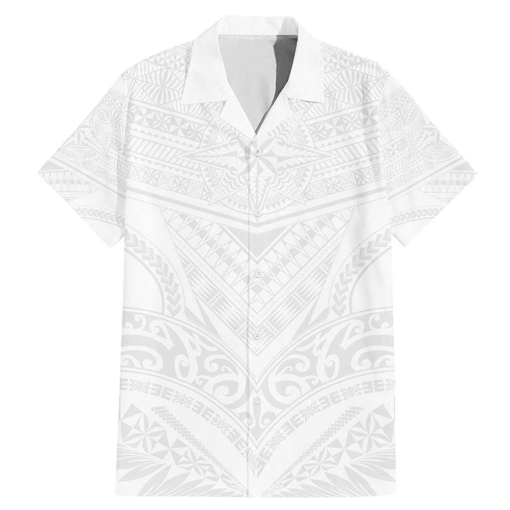 Tonga White Sunday Family Matching Mermaid Dress and Hawaiian Shirt Tongan Tribal Heritage Tattoos LT03 Dad's Shirt - Short Sleeve White - Polynesian Pride