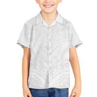 Tonga White Sunday Family Matching Off The Shoulder Long Sleeve Dress and Hawaiian Shirt Tongan Tribal Heritage Tattoos LT03 Son's Shirt White - Polynesian Pride