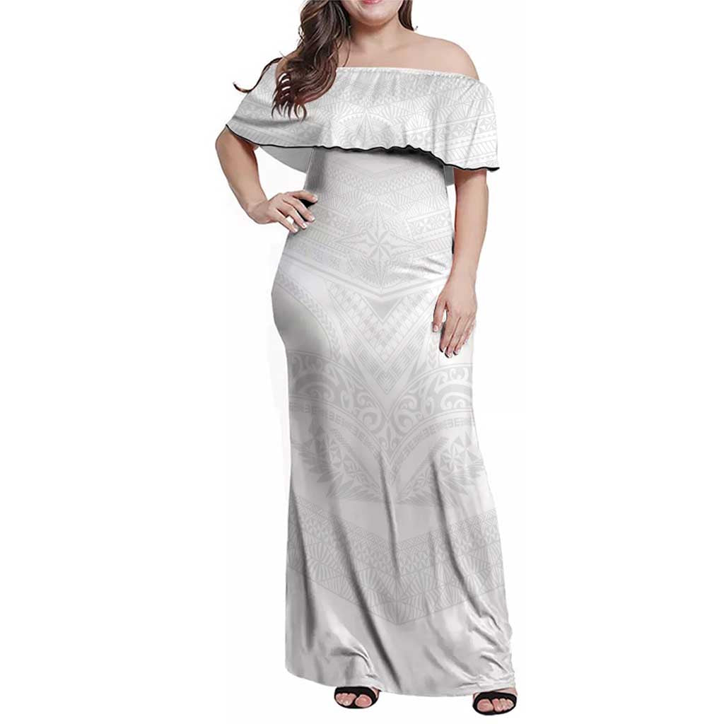 Tonga White Sunday Family Matching Off Shoulder Maxi Dress and Hawaiian Shirt Tongan Tribal Heritage Tattoos LT03 Mom's Dress White - Polynesian Pride