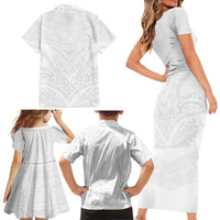 Tonga White Sunday Family Matching Short Sleeve Bodycon Dress and Hawaiian Shirt Tongan Tribal Heritage Tattoos LT03 - Polynesian Pride