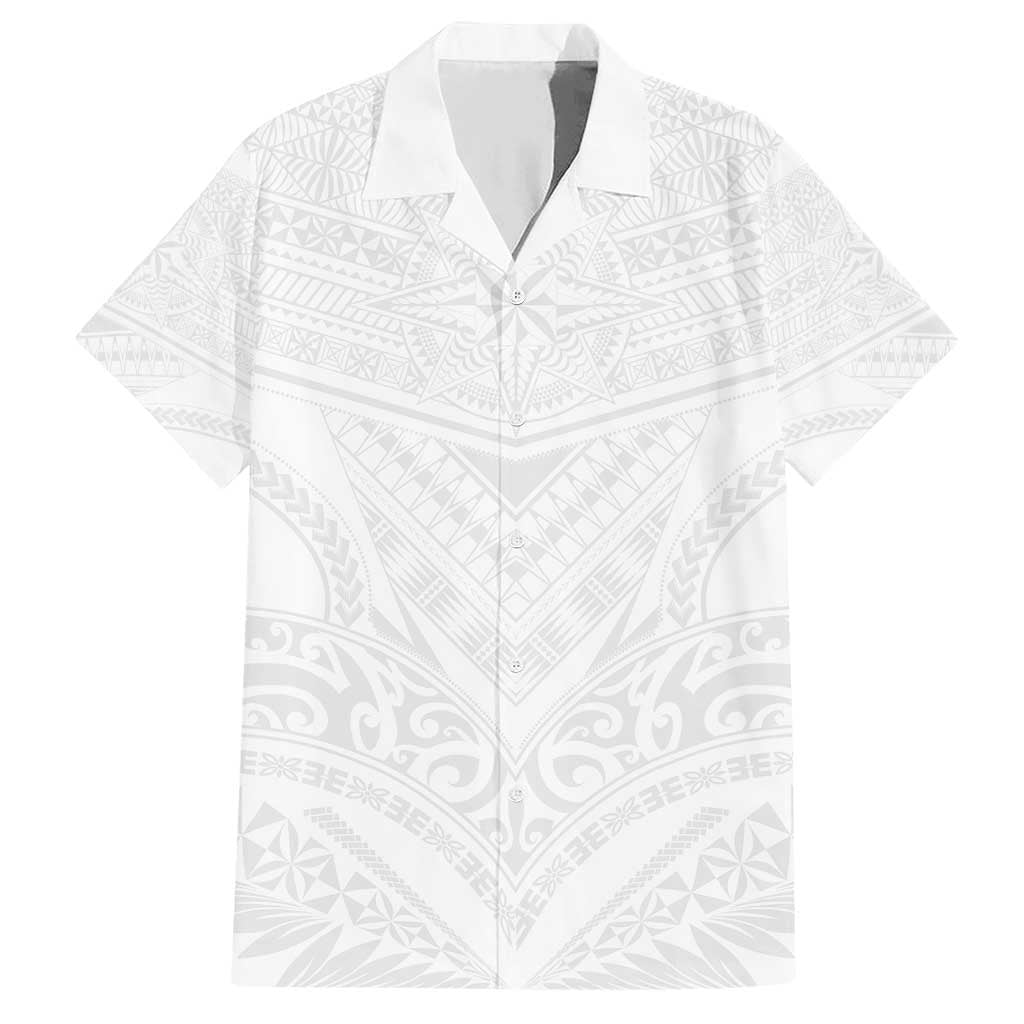 Tonga White Sunday Family Matching Short Sleeve Bodycon Dress and Hawaiian Shirt Tongan Tribal Heritage Tattoos LT03 Dad's Shirt - Short Sleeve White - Polynesian Pride