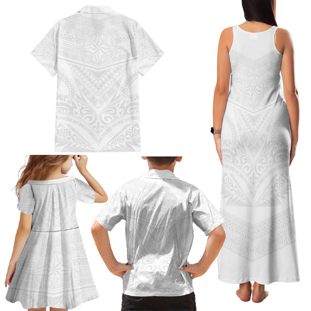 Tonga White Sunday Family Matching Tank Maxi Dress and Hawaiian Shirt Tongan Tribal Heritage Tattoos LT03 - Polynesian Pride
