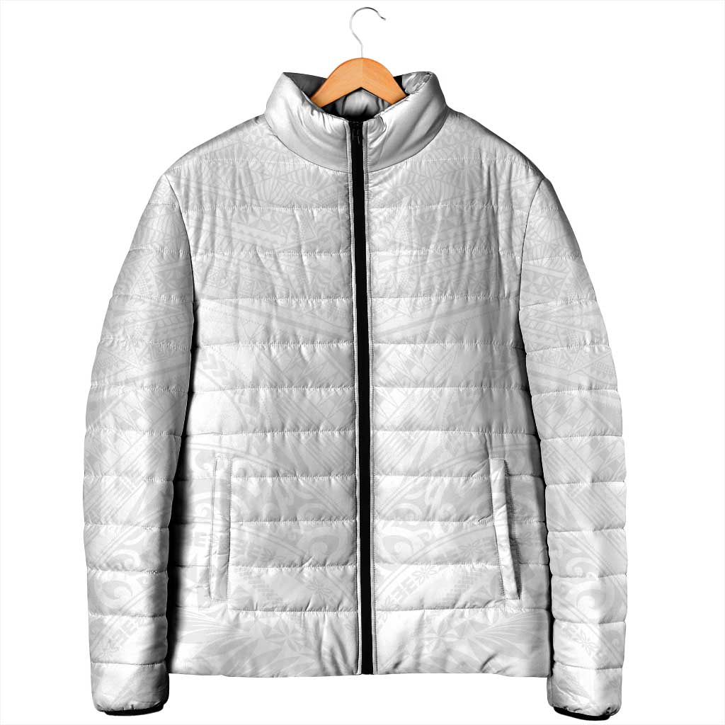 Tonga White Sunday Padded Jacket Tongan Tribal Heritage Tattoos - Polynesian Pride