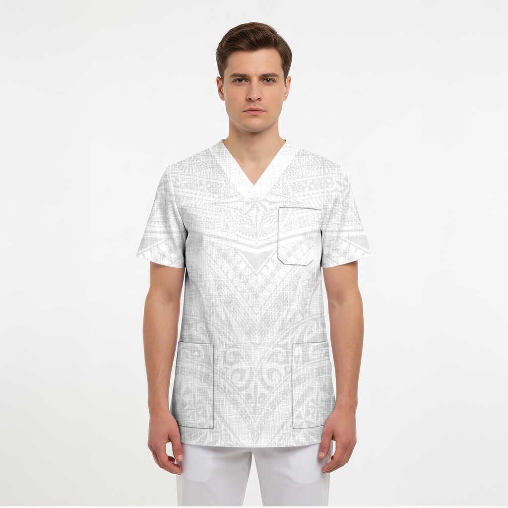 Tonga White Sunday Scrub Top Tongan Tribal Heritage Tattoos LT03 - Polynesian Pride