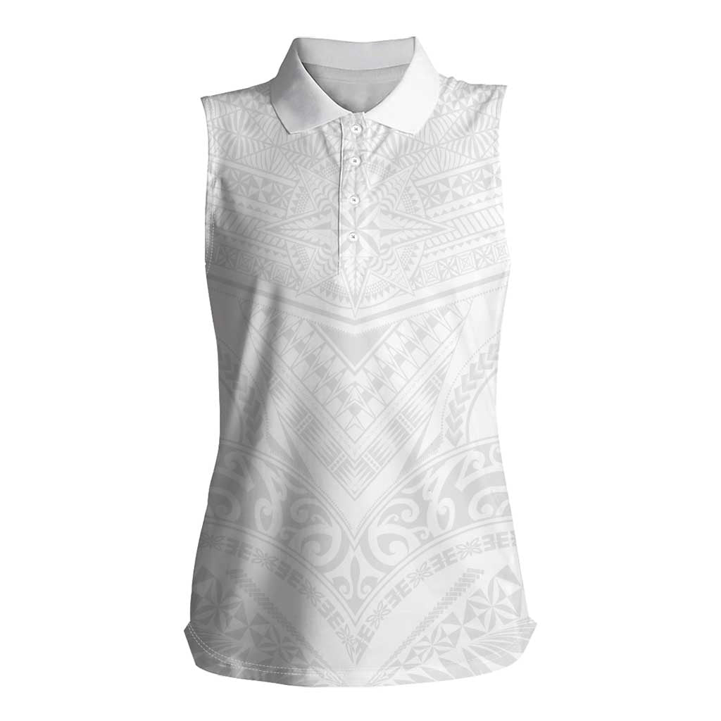 Tonga White Sunday Women Sleeveless Polo Shirt Tongan Tribal Heritage Tattoos LT03 Female White - Polynesian Pride