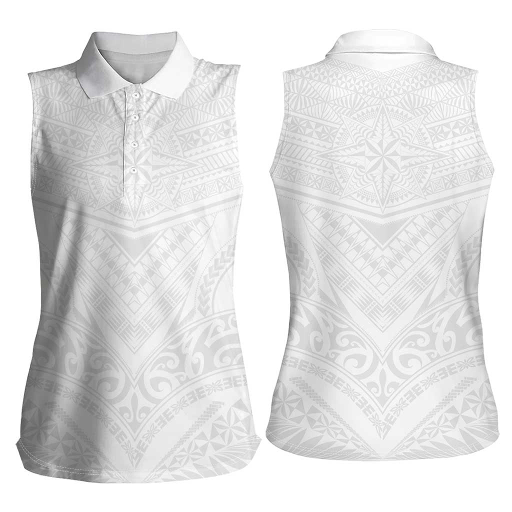 Tonga White Sunday Women Sleeveless Polo Shirt Tongan Tribal Heritage Tattoos LT03 - Polynesian Pride