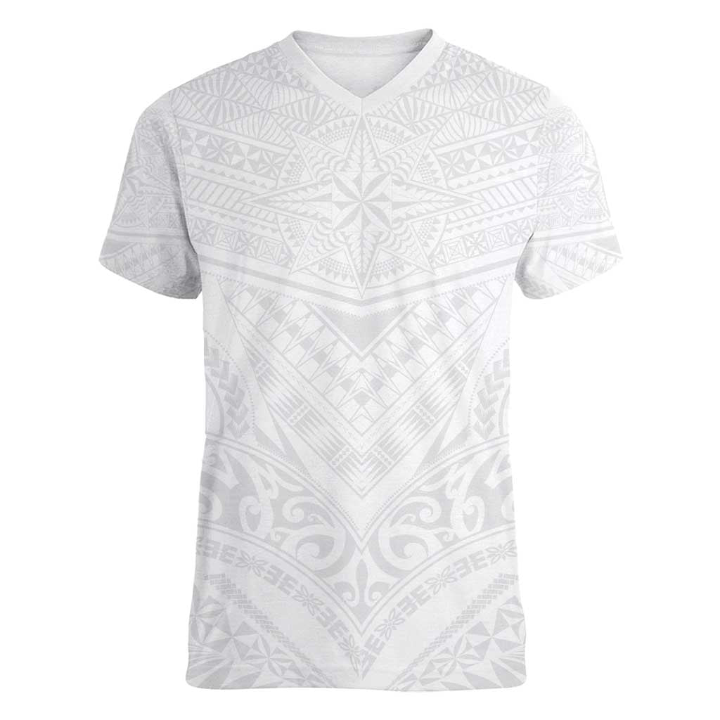 Tonga White Sunday Women V-Neck T-Shirt Tongan Tribal Heritage Tattoos LT03 Female White - Polynesian Pride