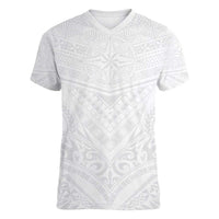 Tonga White Sunday Women V-Neck T-Shirt Tongan Tribal Heritage Tattoos LT03 Female White - Polynesian Pride
