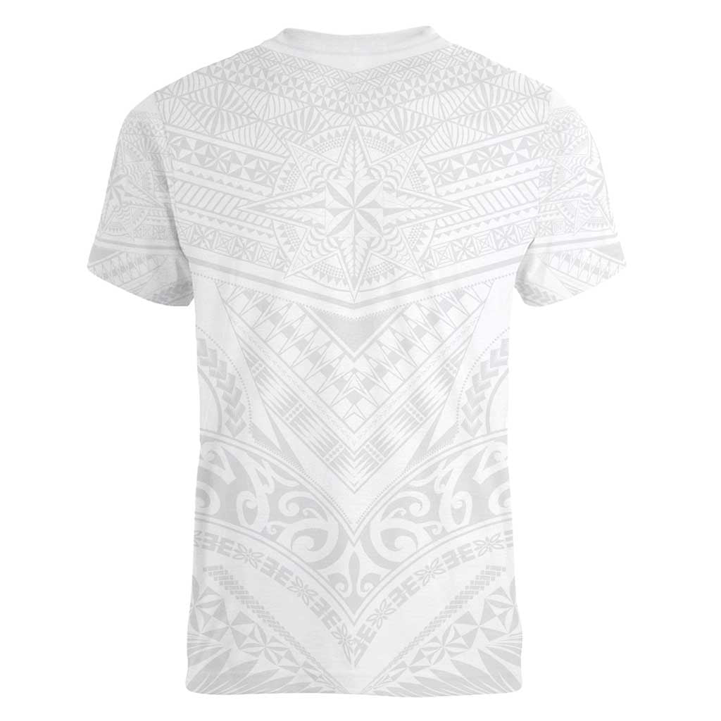 Tonga White Sunday Women V-Neck T-Shirt Tongan Tribal Heritage Tattoos LT03 - Polynesian Pride