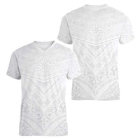 Tonga White Sunday Women V-Neck T-Shirt Tongan Tribal Heritage Tattoos LT03 - Polynesian Pride