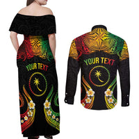 Personalised Chuuk Independence Day Couples Matching Off Shoulder Maxi Dress and Long Sleeve Button Shirt Polynesian Tattoo and Plumeria Reggae Color LT03 - Polynesian Pride