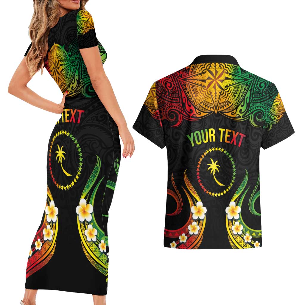 Personalised Chuuk Independence Day Couples Matching Short Sleeve Bodycon Dress and Hawaiian Shirt Polynesian Tattoo and Plumeria Reggae Color LT03 - Polynesian Pride