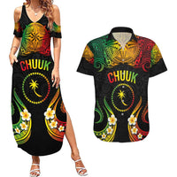 Personalised Chuuk Independence Day Couples Matching Summer Maxi Dress and Hawaiian Shirt Polynesian Tattoo and Plumeria Reggae Color LT03 Reggae - Polynesian Pride