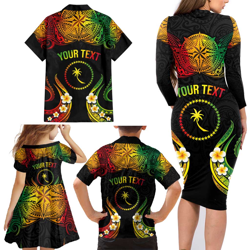Personalised Chuuk Independence Day Family Matching Long Sleeve Bodycon Dress and Hawaiian Shirt Polynesian Tattoo and Plumeria Reggae Color LT03 - Polynesian Pride