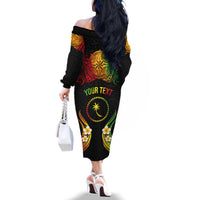 Personalised Chuuk Independence Day Family Matching Off The Shoulder Long Sleeve Dress and Hawaiian Shirt Polynesian Tattoo and Plumeria Reggae Color LT03 - Polynesian Pride