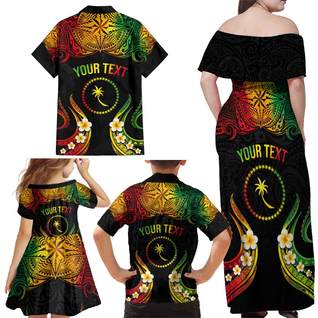Personalised Chuuk Independence Day Family Matching Off Shoulder Maxi Dress and Hawaiian Shirt Polynesian Tattoo and Plumeria Reggae Color LT03 - Polynesian Pride