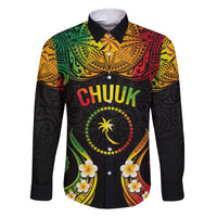 Personalised Chuuk Independence Day Family Matching Off Shoulder Maxi Dress and Hawaiian Shirt Polynesian Tattoo and Plumeria Reggae Color LT03 Dad's Shirt - Long Sleeve Reggae - Polynesian Pride