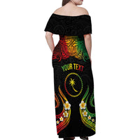 Personalised Chuuk Independence Day Family Matching Off Shoulder Maxi Dress and Hawaiian Shirt Polynesian Tattoo and Plumeria Reggae Color LT03 - Polynesian Pride