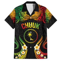 Personalised Chuuk Independence Day Family Matching Off Shoulder Short Dress and Hawaiian Shirt Polynesian Tattoo and Plumeria Reggae Color LT03 Dad's Shirt - Short Sleeve Reggae - Polynesian Pride
