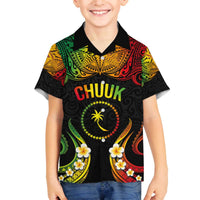 Personalised Chuuk Independence Day Family Matching Off Shoulder Short Dress and Hawaiian Shirt Polynesian Tattoo and Plumeria Reggae Color LT03 Son's Shirt Reggae - Polynesian Pride