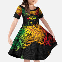 Personalised Chuuk Independence Day Family Matching Puletasi and Hawaiian Shirt Polynesian Tattoo and Plumeria Reggae Color LT03 Daughter's Dress Reggae - Polynesian Pride