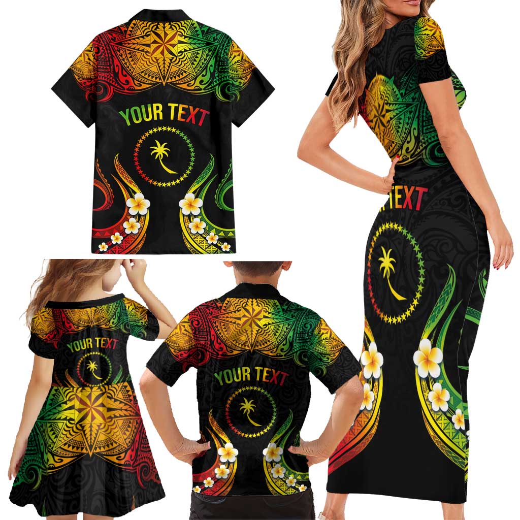 Personalised Chuuk Independence Day Family Matching Short Sleeve Bodycon Dress and Hawaiian Shirt Polynesian Tattoo and Plumeria Reggae Color LT03 - Polynesian Pride