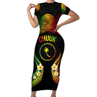 Personalised Chuuk Independence Day Family Matching Short Sleeve Bodycon Dress and Hawaiian Shirt Polynesian Tattoo and Plumeria Reggae Color LT03 Mom's Dress Reggae - Polynesian Pride