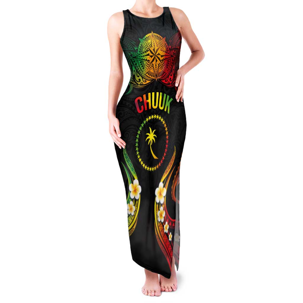 Personalised Chuuk Independence Day Family Matching Tank Maxi Dress and Hawaiian Shirt Polynesian Tattoo and Plumeria Reggae Color LT03 Mom's Dress Reggae - Polynesian Pride