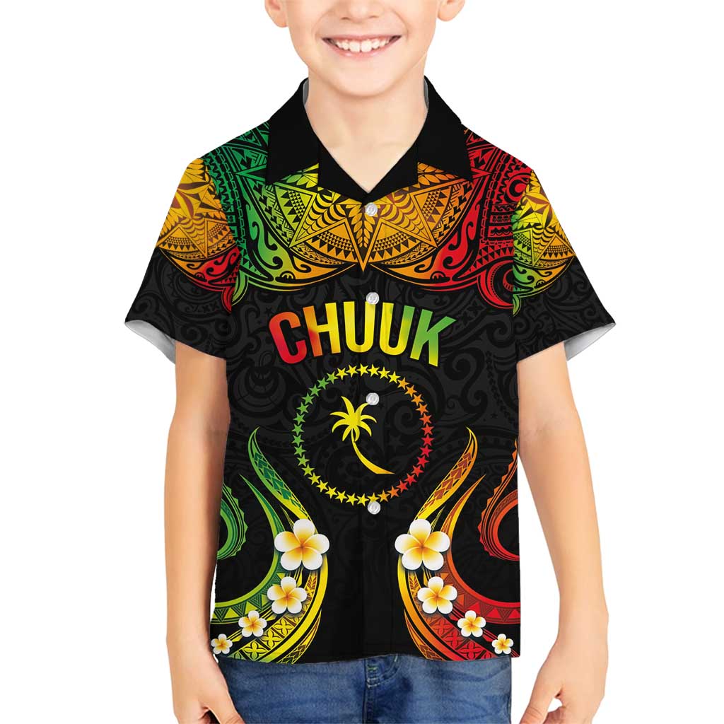 Personalised Chuuk Independence Day Family Matching Tank Maxi Dress and Hawaiian Shirt Polynesian Tattoo and Plumeria Reggae Color LT03 Son's Shirt Reggae - Polynesian Pride