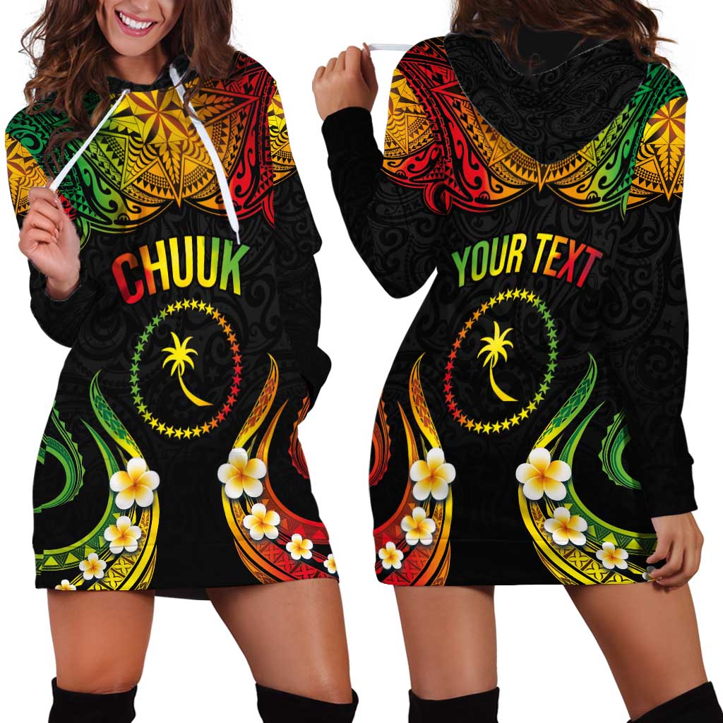 Personalised Chuuk Independence Day Hoodie Dress Polynesian Tattoo and Plumeria Reggae Color LT03 - Polynesian Pride