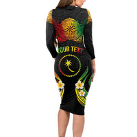 Personalised Chuuk Independence Day Long Sleeve Bodycon Dress Polynesian Tattoo and Plumeria Reggae Color LT03 - Polynesian Pride