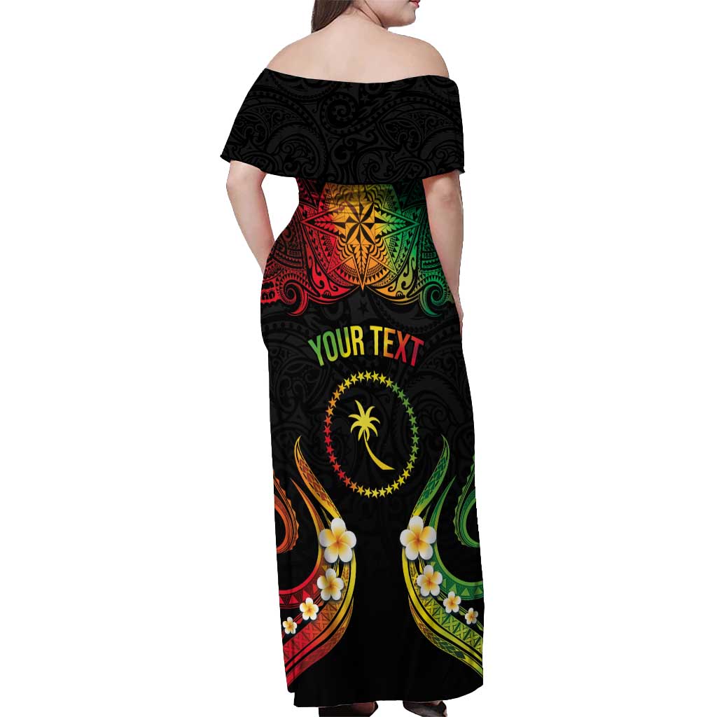 Personalised Chuuk Independence Day Off Shoulder Maxi Dress Polynesian Tattoo and Plumeria Reggae Color LT03 - Polynesian Pride
