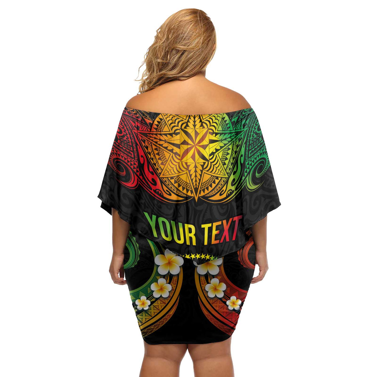 Personalised Chuuk Independence Day Off Shoulder Short Dress Polynesian Tattoo and Plumeria Reggae Color LT03 - Polynesian Pride