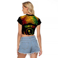Personalised Chuuk Independence Day Raglan Cropped T Shirt Polynesian Tattoo and Plumeria Reggae Color LT03 - Polynesian Pride
