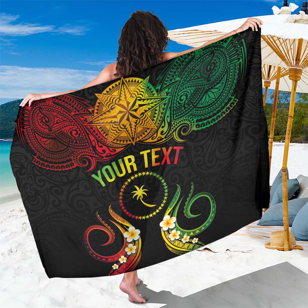 Personalised Chuuk Independence Day Sarong Polynesian Tattoo and Plumeria Reggae Color