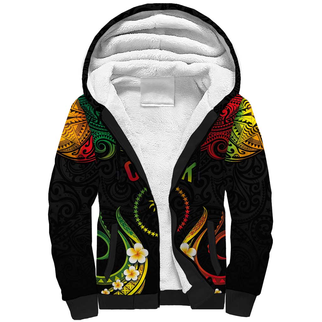 Personalised Chuuk Independence Day Sherpa Hoodie Polynesian Tattoo and Plumeria Reggae Color LT03 Unisex Reggae - Polynesian Pride