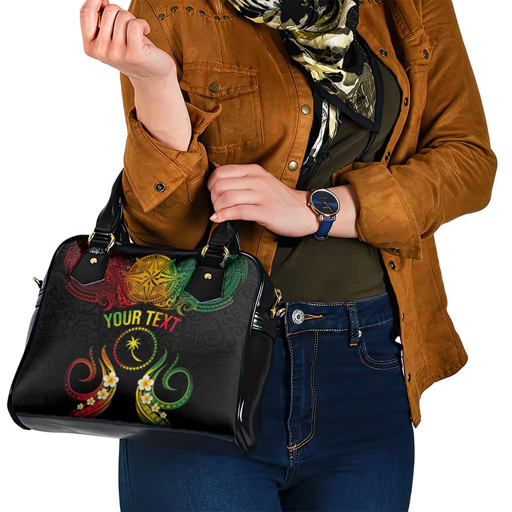 Personalised Chuuk Independence Day Shoulder Handbag Polynesian Tattoo and Plumeria Reggae Color