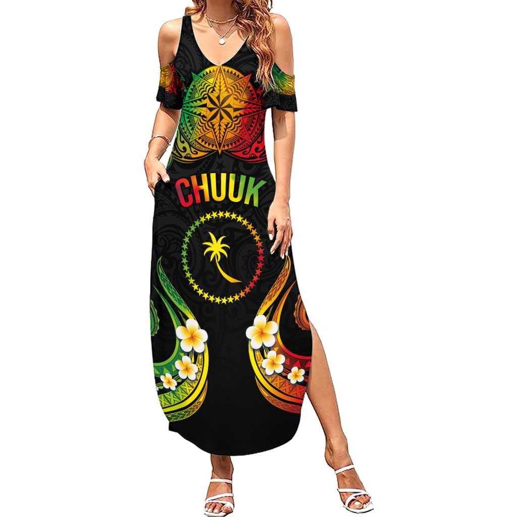 Personalised Chuuk Independence Day Summer Maxi Dress Polynesian Tattoo and Plumeria Reggae Color LT03 Women Reggae - Polynesian Pride